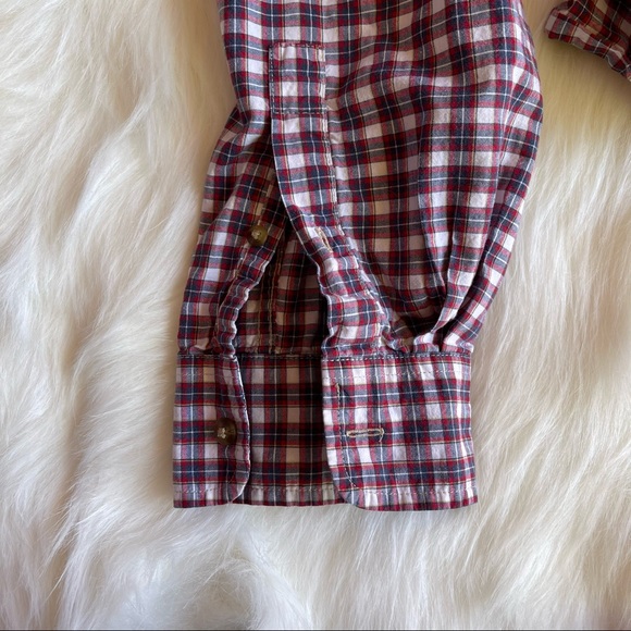 Chaps Red Navy Blue Plaid Flannel Cotton Button Down Unisex - Picture 7 of 10